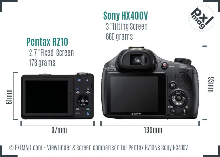 Pentax RZ10 vs Sony HX400V Screen and Viewfinder comparison