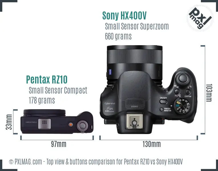 Pentax RZ10 vs Sony HX400V top view buttons comparison