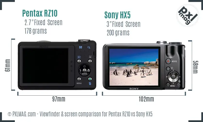 Pentax RZ10 vs Sony HX5 Screen and Viewfinder comparison