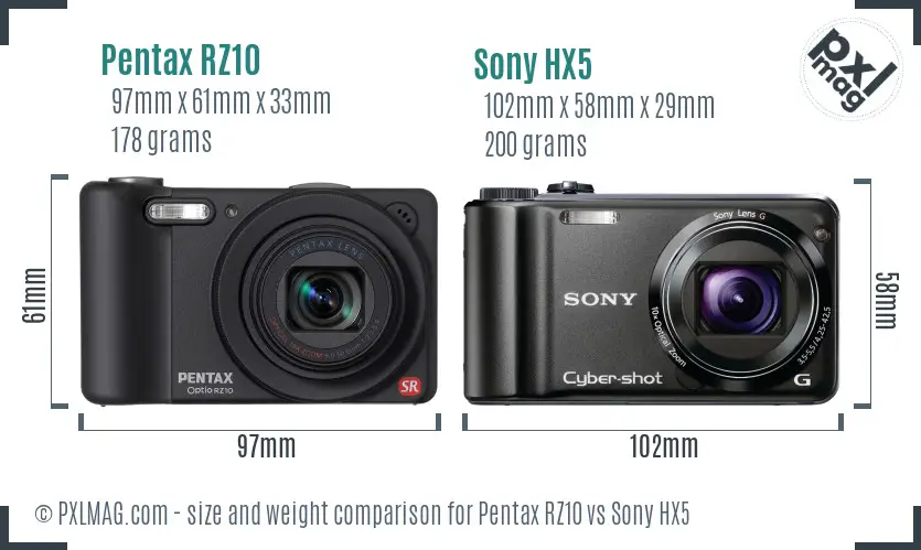 Pentax RZ10 vs Sony HX5 size comparison