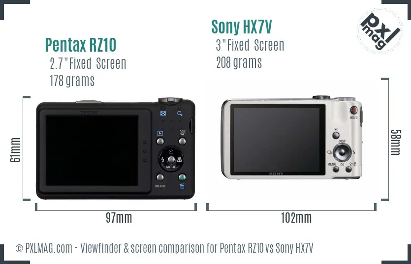 Pentax RZ10 vs Sony HX7V Screen and Viewfinder comparison Pentax RZ10 vs Sony HX7V Screen and Viewfinder comparison