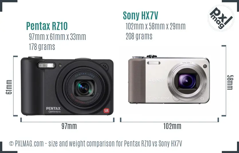 Pentax RZ10 vs Sony HX7V size comparison Pentax RZ10 vs Sony HX7V size comparison