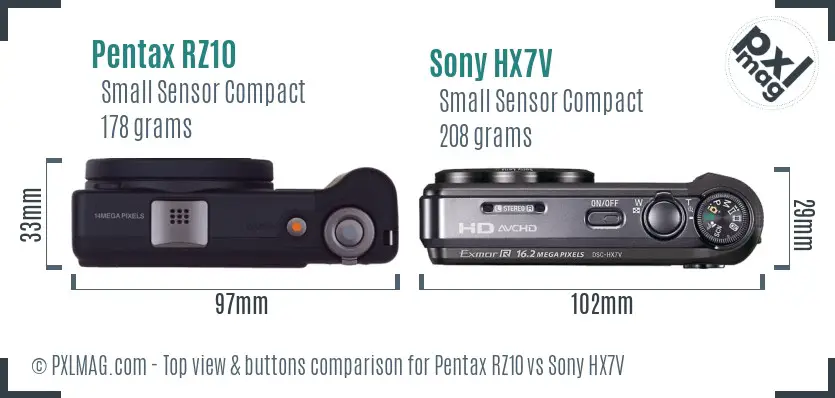 Pentax RZ10 vs Sony HX7V top view buttons comparison Pentax RZ10 vs Sony HX7V top view buttons comparison