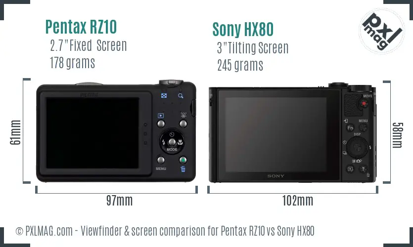 Pentax RZ10 vs Sony HX80 Screen and Viewfinder comparison