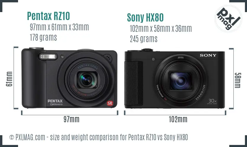 Pentax RZ10 vs Sony HX80 size comparison