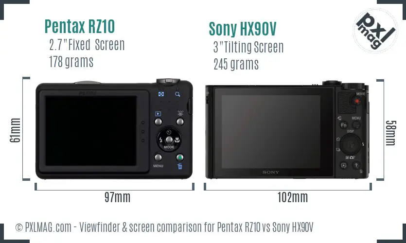Pentax RZ10 vs Sony HX90V Screen and Viewfinder comparison
