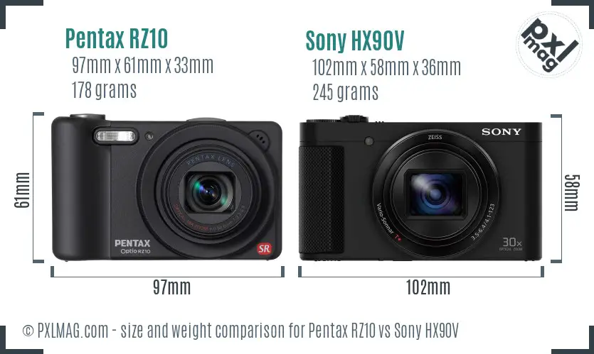 Pentax RZ10 vs Sony HX90V size comparison