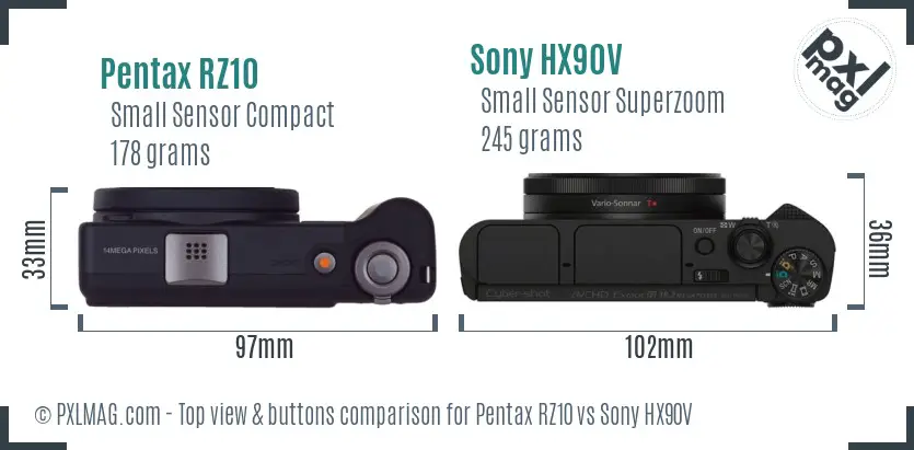 Pentax RZ10 vs Sony HX90V top view buttons comparison