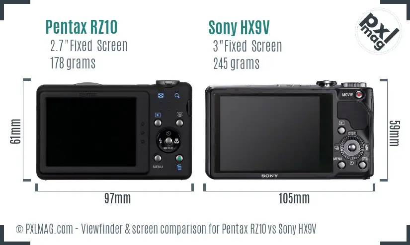 Pentax RZ10 vs Sony HX9V Screen and Viewfinder comparison