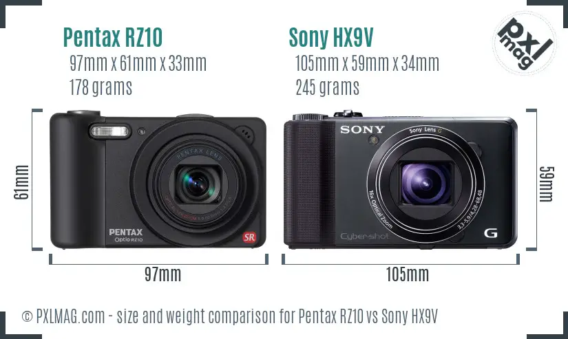 Pentax RZ10 vs Sony HX9V size comparison