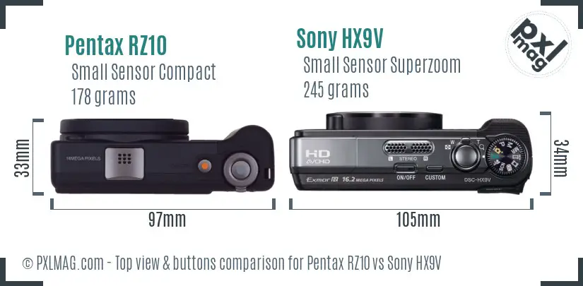 Pentax RZ10 vs Sony HX9V top view buttons comparison