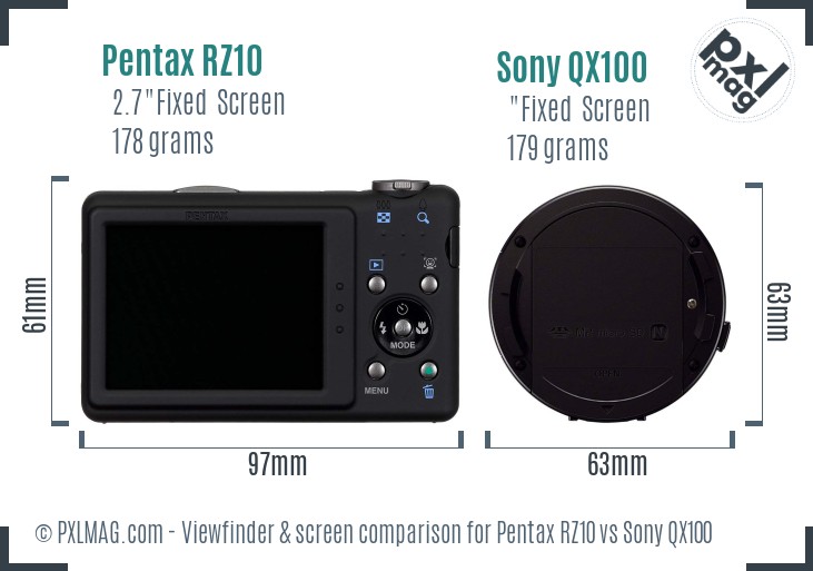 Pentax RZ10 vs Sony QX100 Screen and Viewfinder comparison