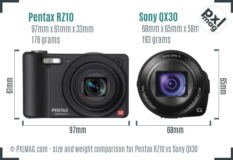 Pentax RZ10 vs Sony QX30 size comparison