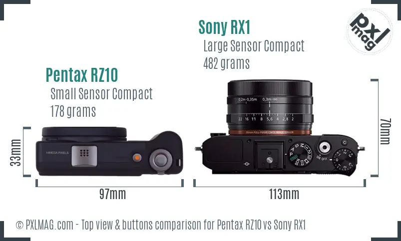 Pentax RZ10 vs Sony RX1 top view buttons comparison
