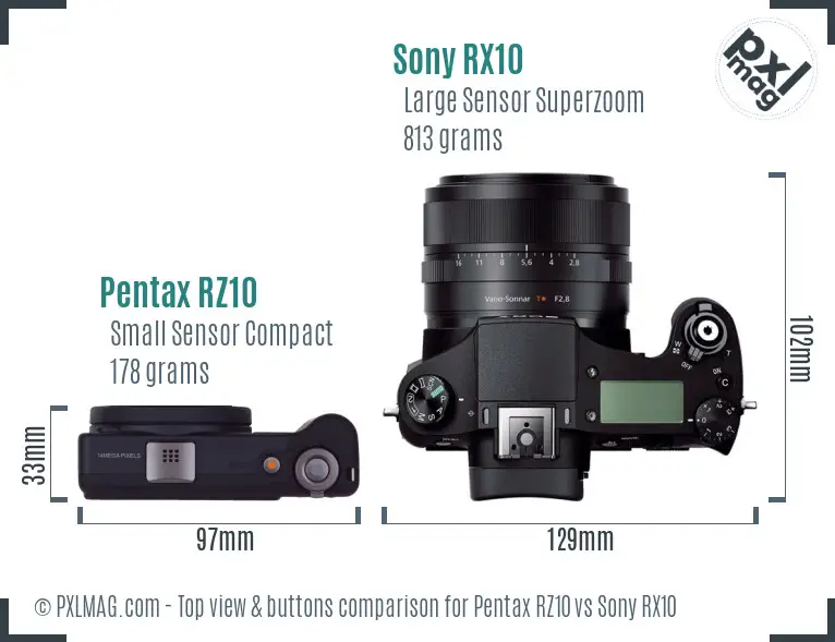 Pentax RZ10 vs Sony RX10 top view buttons comparison