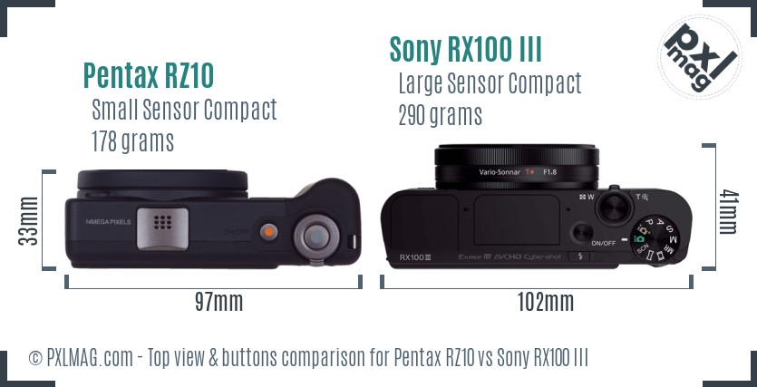 Pentax RZ10 vs Sony RX100 III top view buttons comparison