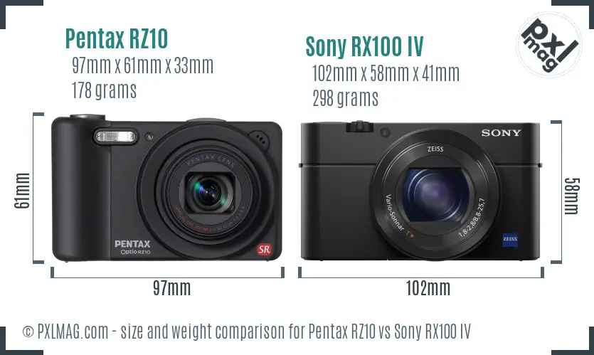 Pentax RZ10 vs Sony RX100 IV size comparison Pentax RZ10 vs Sony RX100 IV size comparison