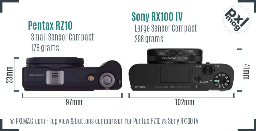 Pentax RZ10 vs Sony RX100 IV top view buttons comparison