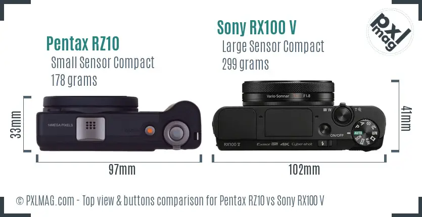 Pentax RZ10 vs Sony RX100 V top view buttons comparison