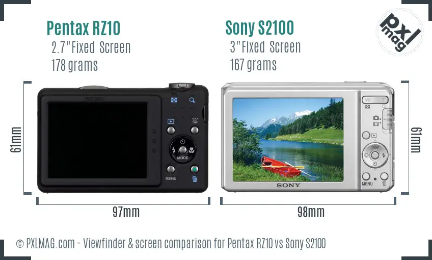 Pentax RZ10 vs Sony S2100 Screen and Viewfinder comparison