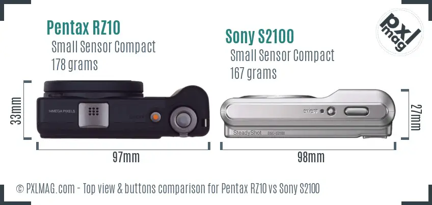 Pentax RZ10 vs Sony S2100 top view buttons comparison