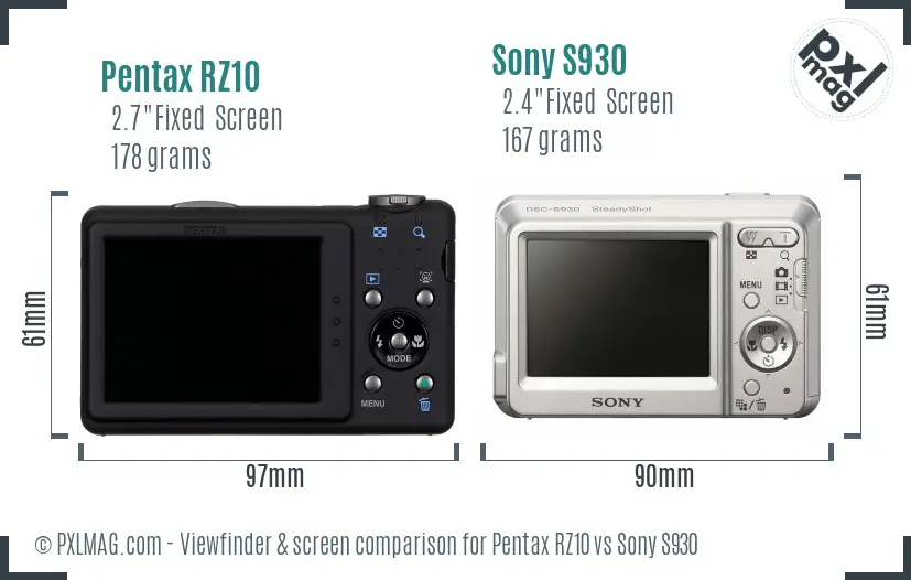 Pentax RZ10 vs Sony S930 Screen and Viewfinder comparison