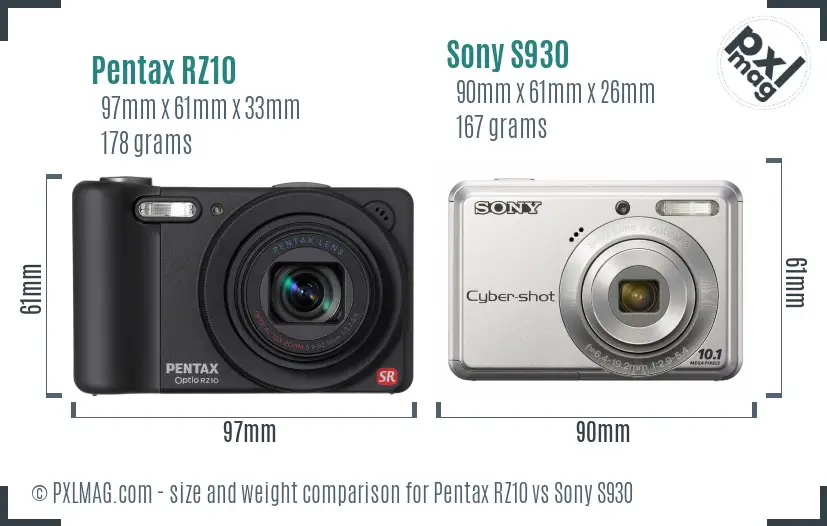 Pentax RZ10 vs Sony S930 size comparison