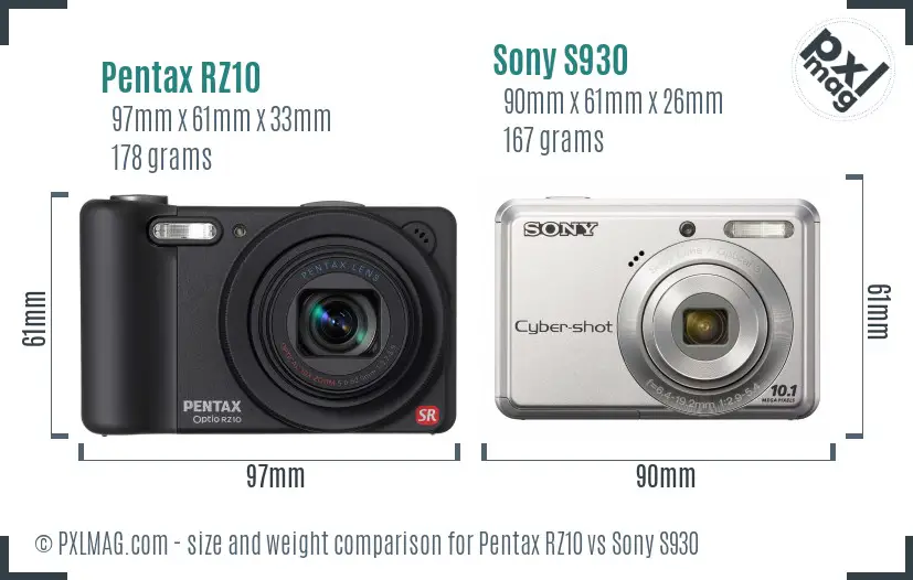 Pentax RZ10 vs Sony S930 size comparison Pentax RZ10 vs Sony S930 size comparison