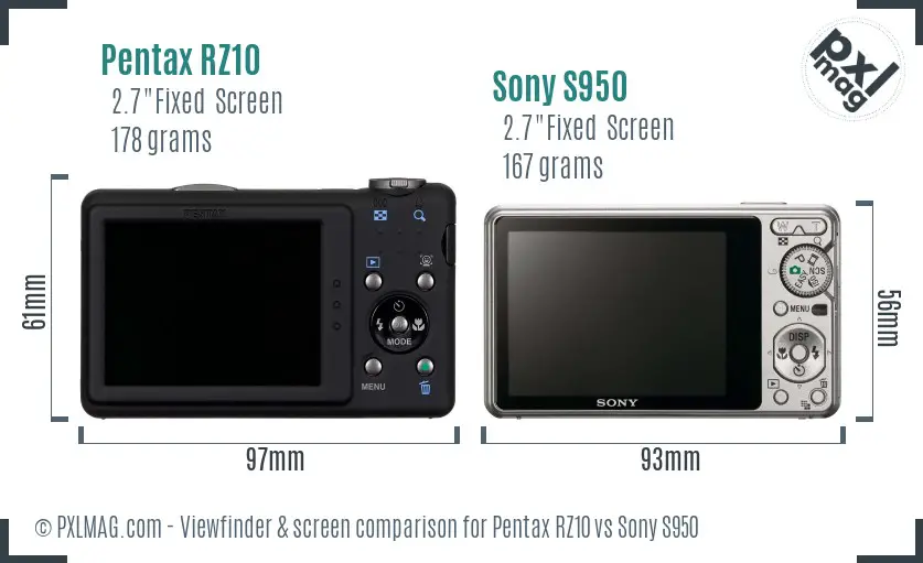 Pentax RZ10 vs Sony S950 Screen and Viewfinder comparison