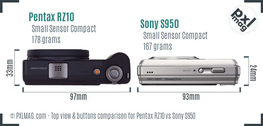 Pentax RZ10 vs Sony S950 top view buttons comparison