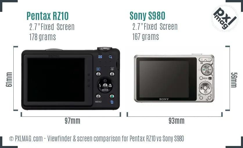 Pentax RZ10 vs Sony S980 Screen and Viewfinder comparison