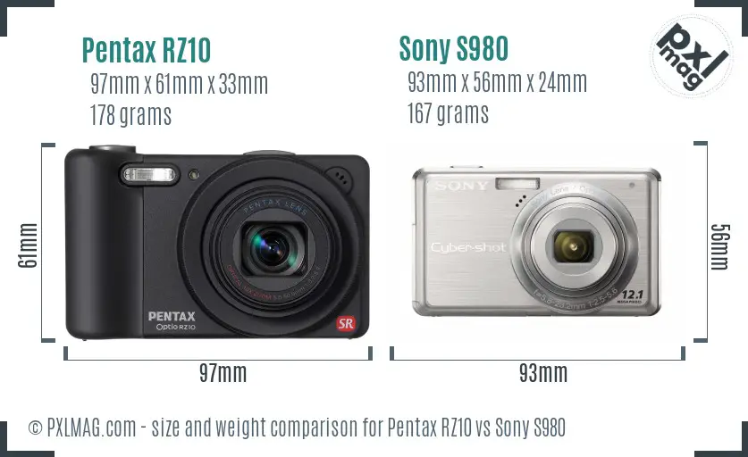 Pentax RZ10 vs Sony S980 size comparison