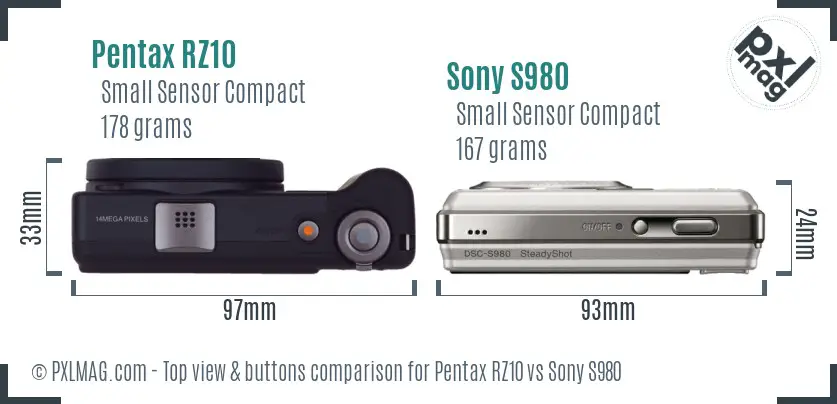 Pentax RZ10 vs Sony S980 top view buttons comparison