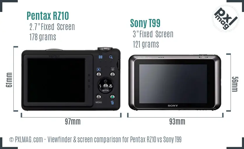 Pentax RZ10 vs Sony T99 Screen and Viewfinder comparison