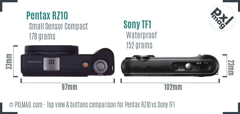 Pentax RZ10 vs Sony TF1 top view buttons comparison Pentax RZ10 vs Sony TF1 top view buttons comparison