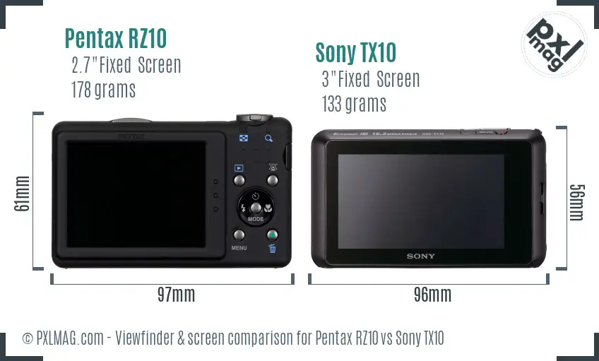 Pentax RZ10 vs Sony TX10 Screen and Viewfinder comparison Pentax RZ10 vs Sony TX10 Screen and Viewfinder comparison
