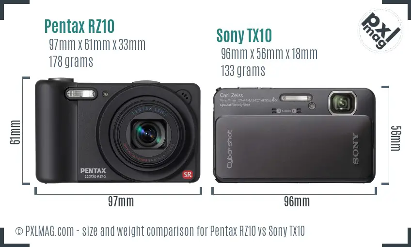 Pentax RZ10 vs Sony TX10 size comparison Pentax RZ10 vs Sony TX10 size comparison