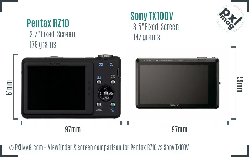 Pentax RZ10 vs Sony TX100V Screen and Viewfinder comparison Pentax RZ10 vs Sony TX100V Screen and Viewfinder comparison