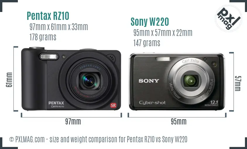 Pentax RZ10 vs Sony W220 size comparison Pentax RZ10 vs Sony W220 size comparison