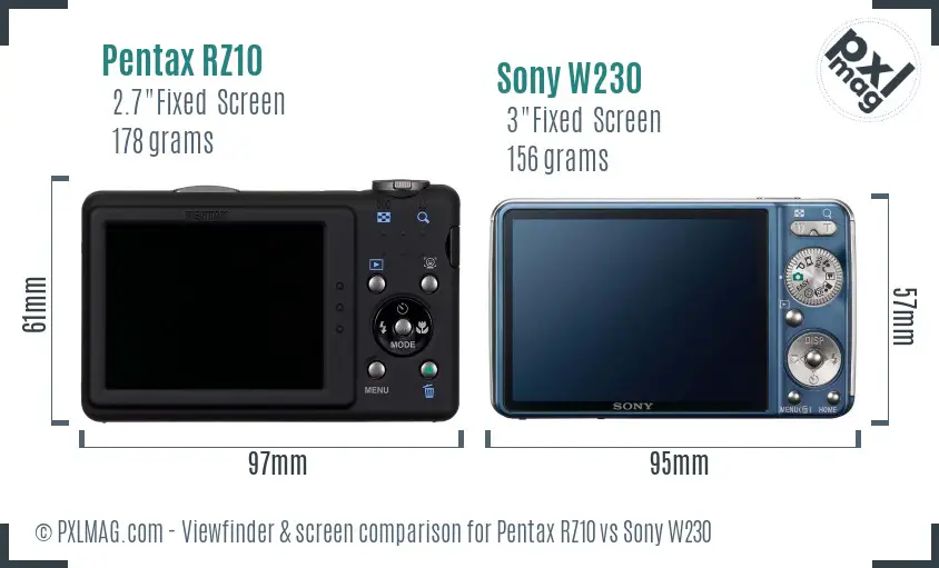 Pentax RZ10 vs Sony W230 Screen and Viewfinder comparison