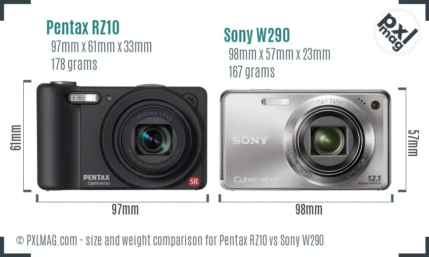 Pentax RZ10 vs Sony W290 size comparison