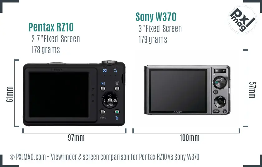 Pentax RZ10 vs Sony W370 Screen and Viewfinder comparison