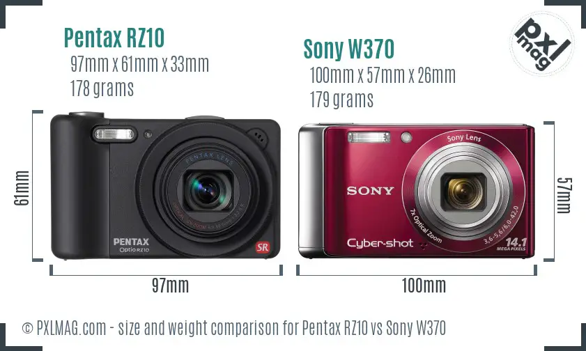 Pentax RZ10 vs Sony W370 size comparison