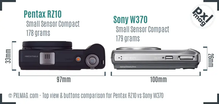 Pentax RZ10 vs Sony W370 top view buttons comparison