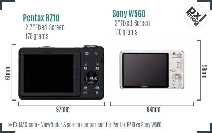 Pentax RZ10 vs Sony W560 Screen and Viewfinder comparison