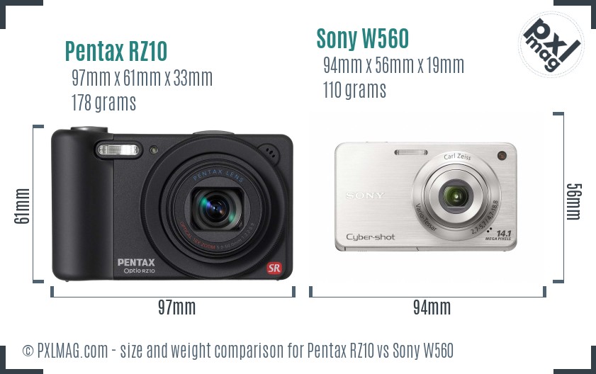 Pentax RZ10 vs Sony W560 size comparison Pentax RZ10 vs Sony W560 size comparison
