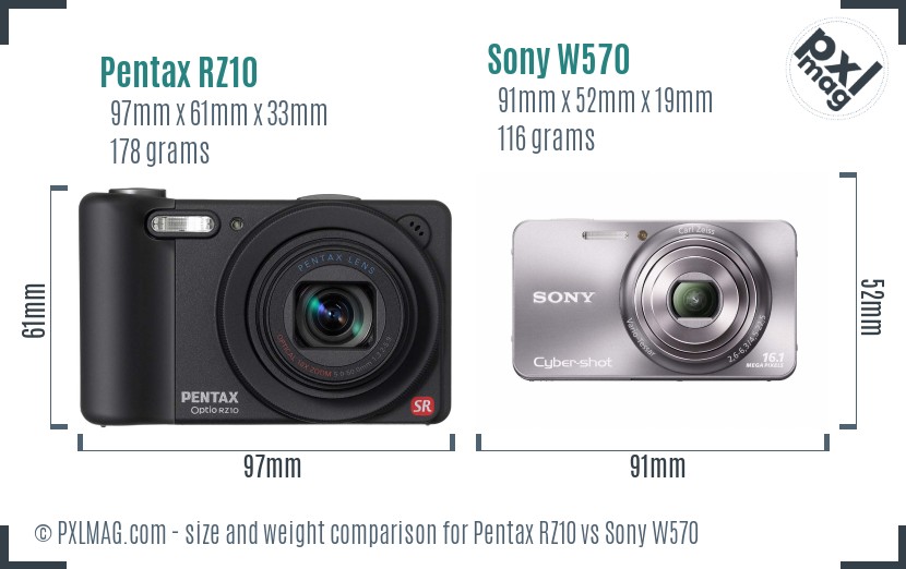 Pentax RZ10 vs Sony W570 size comparison