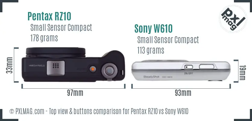 Pentax RZ10 vs Sony W610 top view buttons comparison