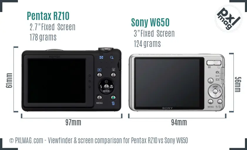 Pentax RZ10 vs Sony W650 Screen and Viewfinder comparison Pentax RZ10 vs Sony W650 Screen and Viewfinder comparison