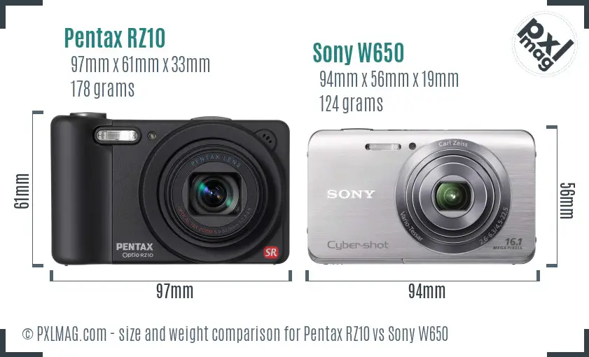 Pentax RZ10 vs Sony W650 size comparison Pentax RZ10 vs Sony W650 size comparison